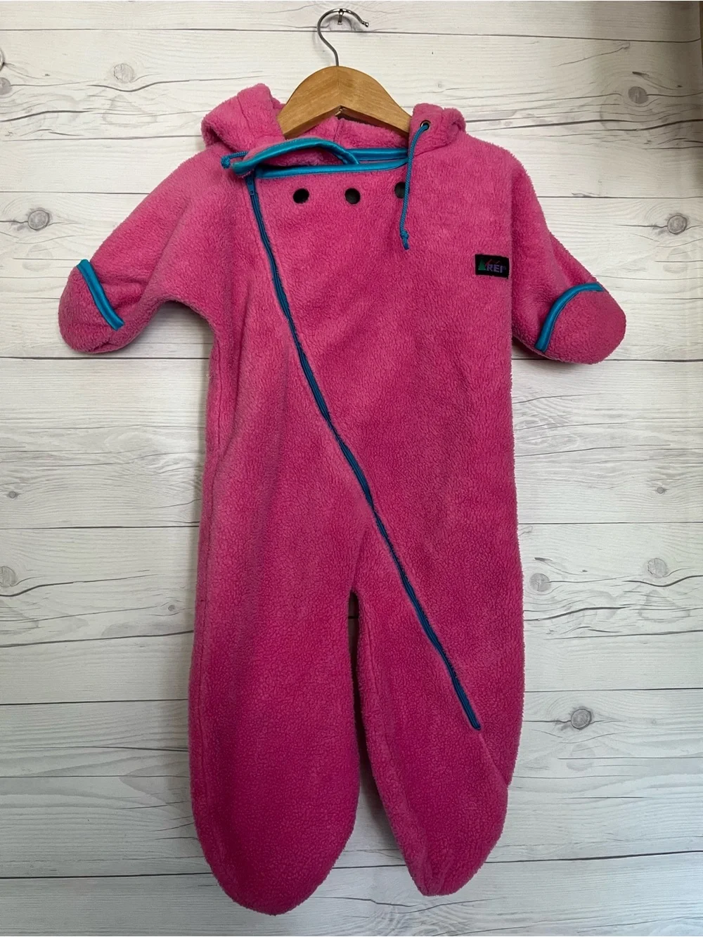Vtg REI Snow Suit Bunting Fleece Hooded Winter Pink Baby Infant